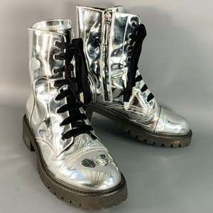 ALEXANDRE VAUTHIER Metallic Silver Lace-Up Combat Boots